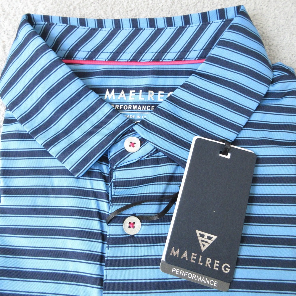 MAELREG Performance Polo Shirt Men's Small Blue‎ Stripe Short Sleeve UPF 30+